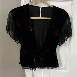 NWOT Free People Velvet Lace Floral Wrap Top